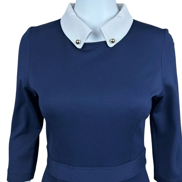 Victoria by Victoria Beckham Nitta Navy Sheath Midi Dress MEDIUM Preppy Academia